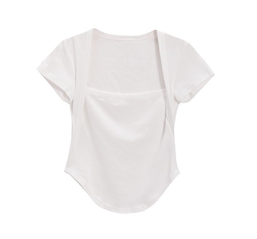 T-Shirt Neck Square Plain Short-Sleeve