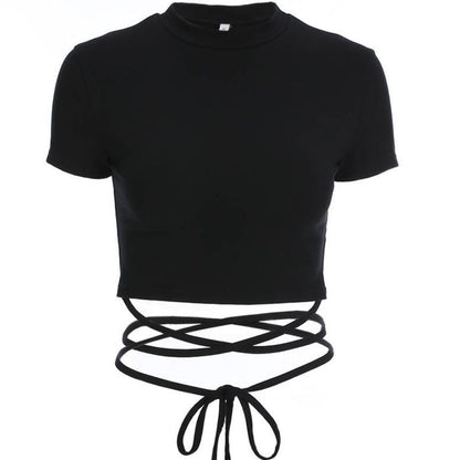Crop Neck Mock Short-Sleeve T-Shirt Plain
