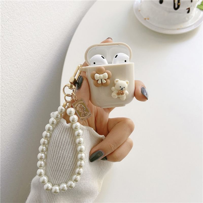 Sample Floral Bear Faux Pearl Chain AirPods / Pro Earphone Case Skin
