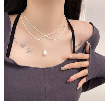 Necklace Lariat Faux Pearl