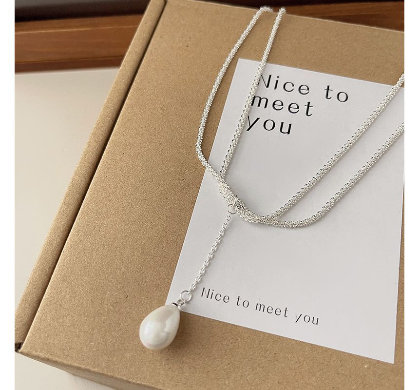 Necklace Lariat Faux Pearl