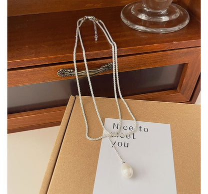 Necklace Lariat Faux Pearl