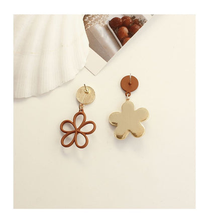Floral Dangle Alloy Houndstooth Asymmetrical Earring
