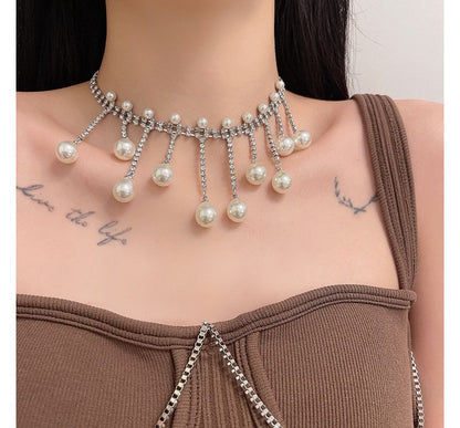 Choker Rhinestone Pearl Faux Fringed Alloy