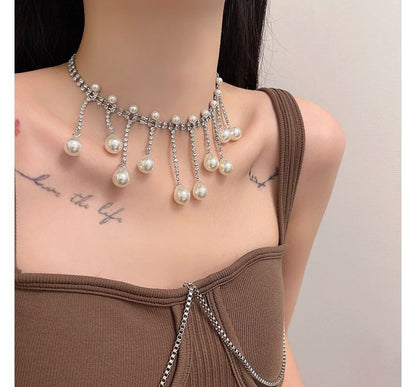 Choker Rhinestone Pearl Faux Fringed Alloy