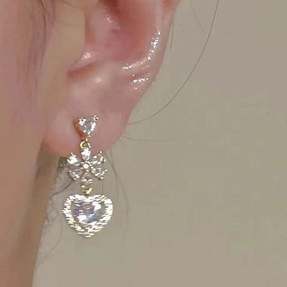 Heart Earring Rhinestone Dangle Alloy