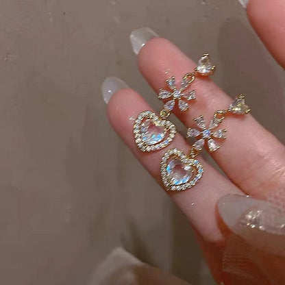 Heart Earring Rhinestone Dangle Alloy