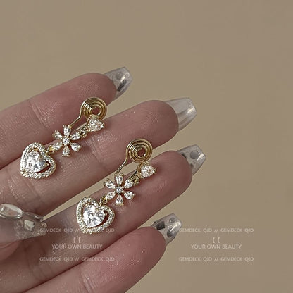 Heart Earring Rhinestone Dangle Alloy