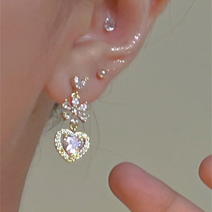 Heart Earring Rhinestone Dangle Alloy