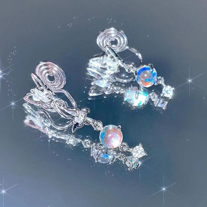 Dangle Earring Alloy Butterfly Asymmetrical Moonstone