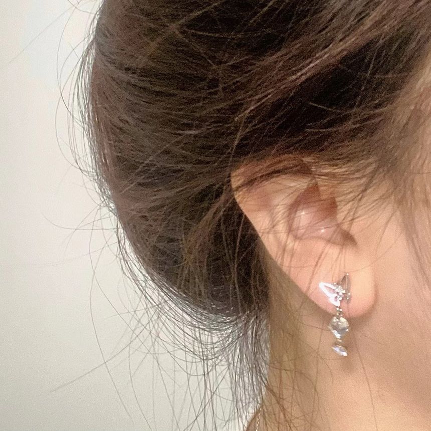 Dangle Earring Alloy Butterfly Asymmetrical Moonstone