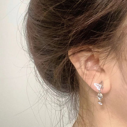 Dangle Earring Alloy Butterfly Asymmetrical Moonstone