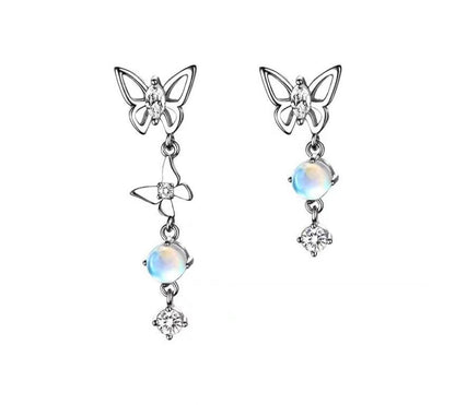Dangle Earring Alloy Butterfly Asymmetrical Moonstone