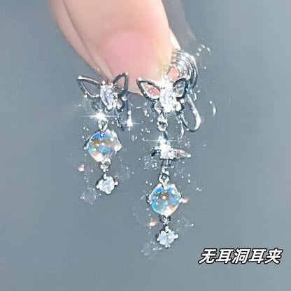 Dangle Earring Alloy Butterfly Asymmetrical Moonstone
