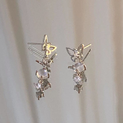 Dangle Earring Alloy Butterfly Asymmetrical Moonstone