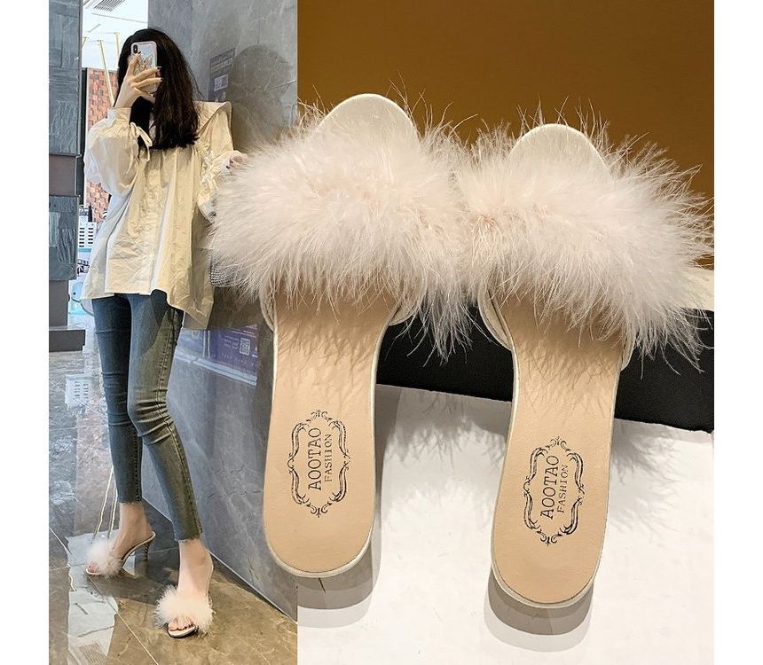 High Slide Sandals Heel Feather