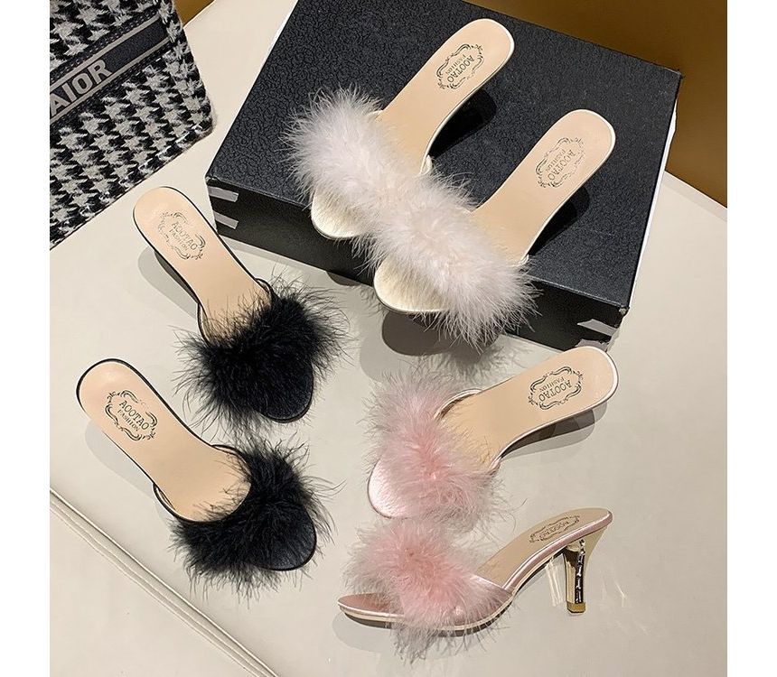 High Slide Sandals Heel Feather