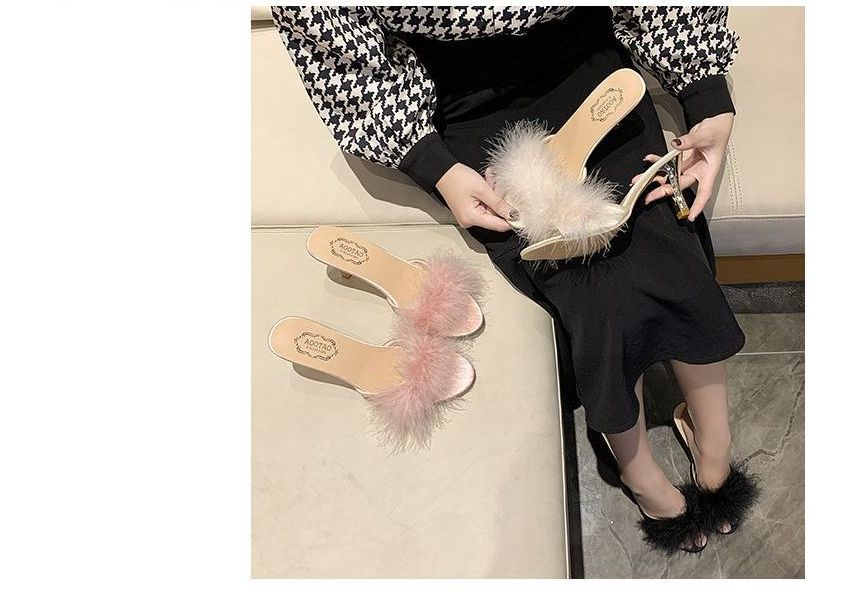 High Slide Sandals Heel Feather