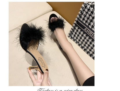 High Slide Sandals Heel Feather