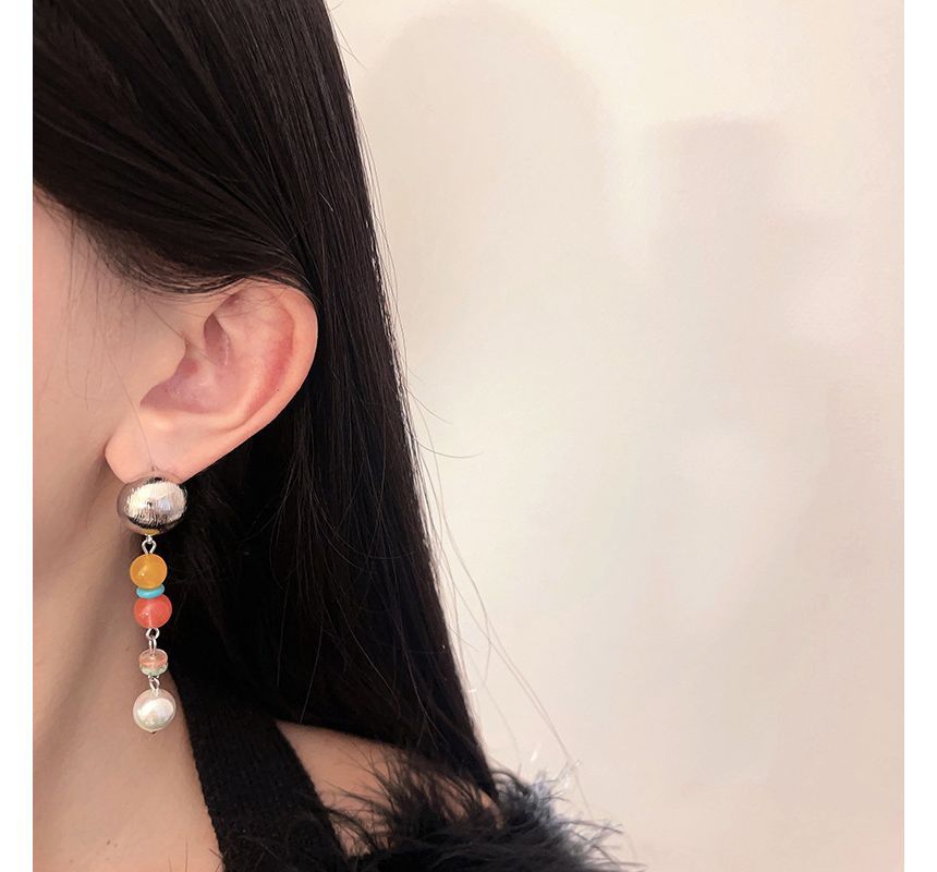 Earring Glass Pearl Faux Bead Dangle Alloy