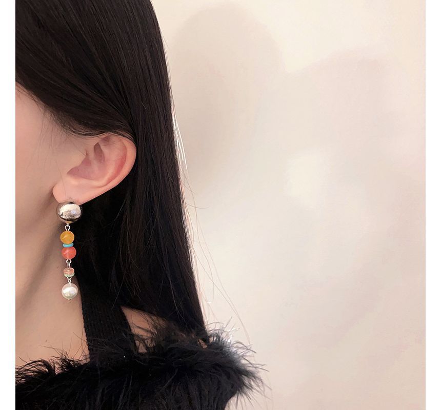 Earring Glass Pearl Faux Bead Dangle Alloy