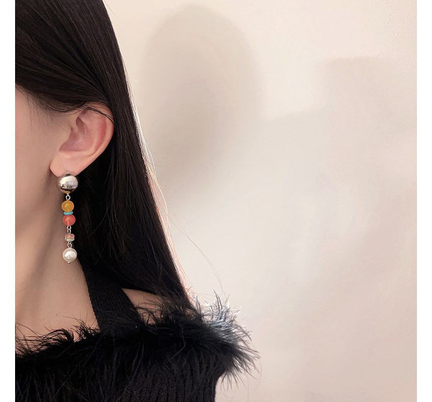 Earring Glass Pearl Faux Bead Dangle Alloy