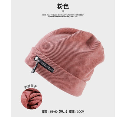 Sample Zip Detail Ribbed Beanie