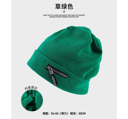 Sample Zip Detail Ribbed Beanie