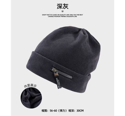 Sample Zip Detail Ribbed Beanie