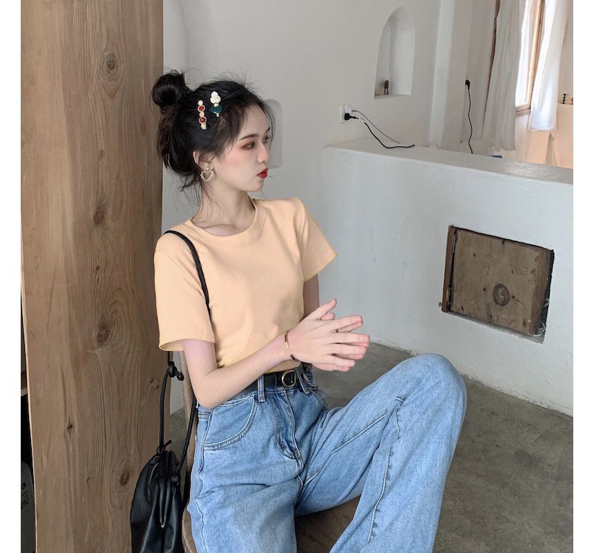 Short-Sleeve Crew Tee Neck Plain