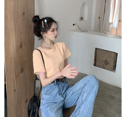 Short-Sleeve Crew Tee Neck Plain
