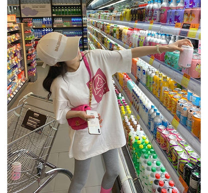 T-Shirt Cartoon Neck Elbow-Sleeve Crew Print