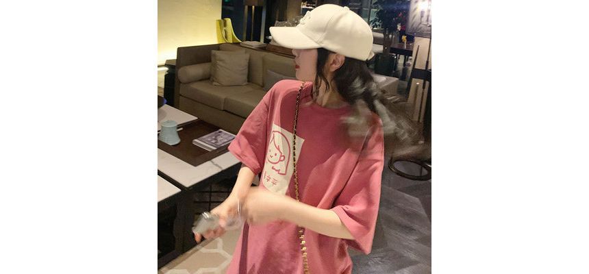 T-Shirt Cartoon Neck Elbow-Sleeve Crew Print