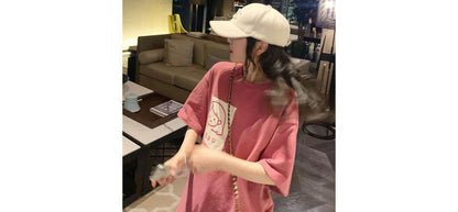 T-Shirt Cartoon Neck Elbow-Sleeve Crew Print