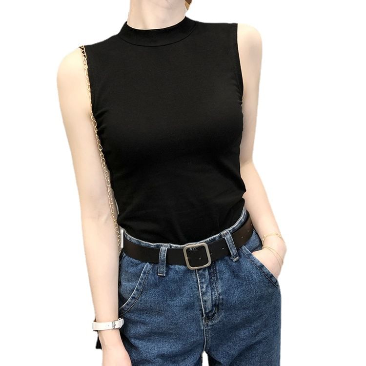 Mock Neck Plain Tank Top