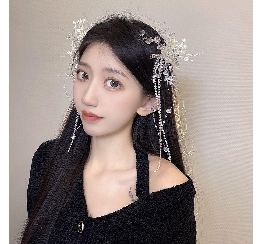 Fringed Clip Hair Faux Butterfly Pearl