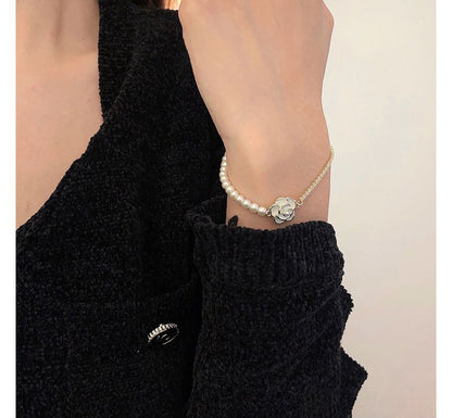 Floral Alloy Bracelet Faux Pearl