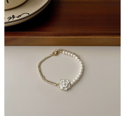 Floral Alloy Bracelet Faux Pearl