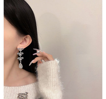Earring Rhinestone Alloy Bow Dangle