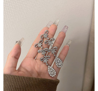 Earring Rhinestone Alloy Bow Dangle
