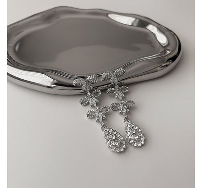 Earring Rhinestone Alloy Bow Dangle