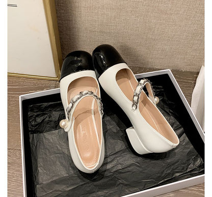 Two-Tone Block Heel Mary Jane Pumps