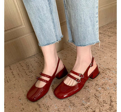 Plain Chunky Heel Slingback Sandals