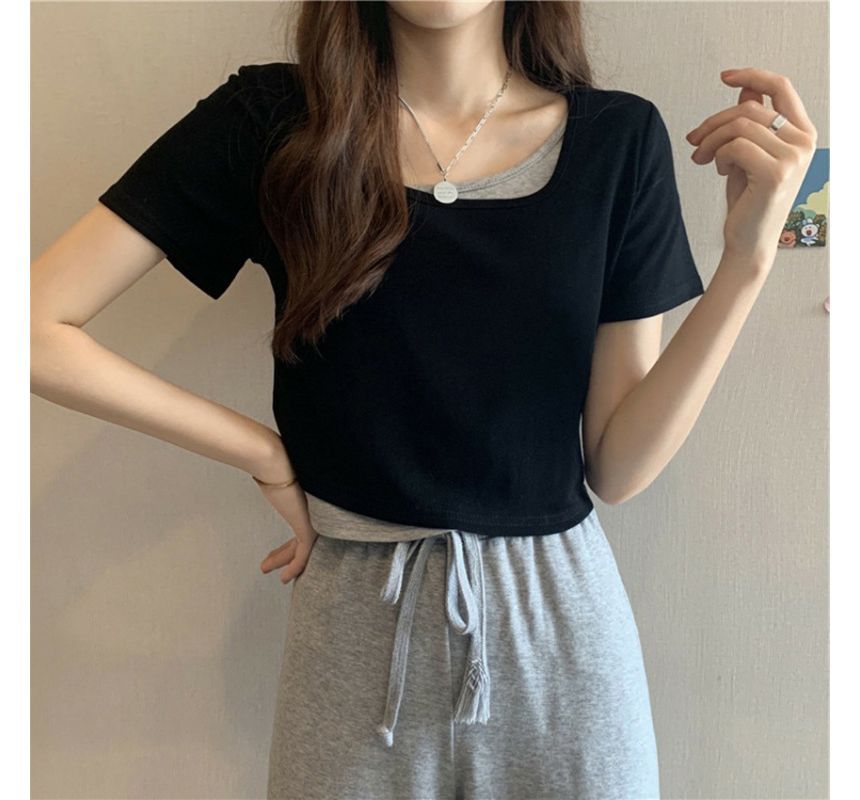 Tee Short-Sleeve Piece Neck Scoop Mock Two