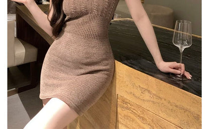 Spaghetti Dress Mini Knit Slim-Fit Strap