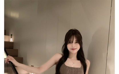 Spaghetti Dress Mini Knit Slim-Fit Strap