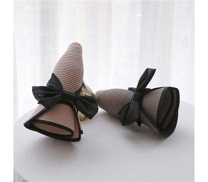 Bow Sun Straw Piped Hat