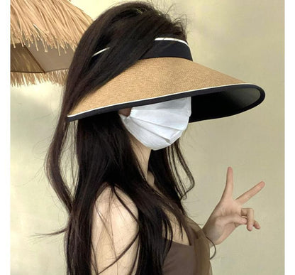 Hat Piped Straw Sun