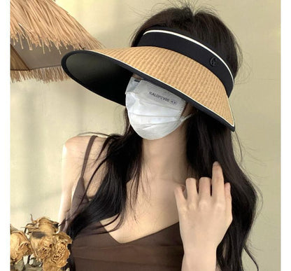 Hat Piped Straw Sun