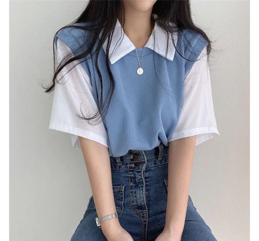 Two T-Shirt Collared Piece Short-Sleeve Mock